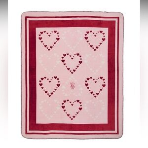 Victoria’s Secret cozy fleece blanket throw Pink and Red Heart Blanket 50 x 60